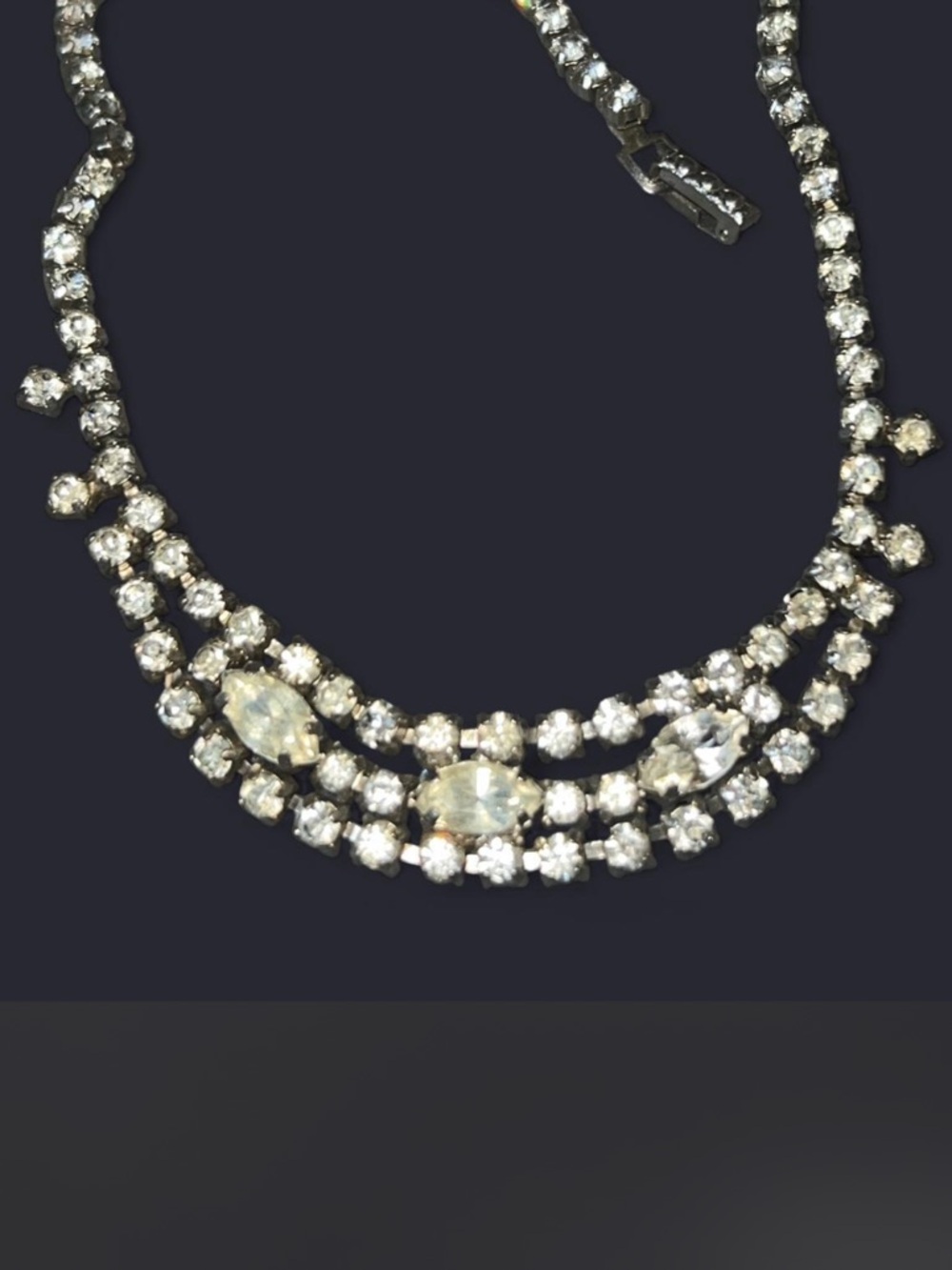 Vintage Kramer Crystal Statement Necklace - Clear Rhinestone Tennis Necklace